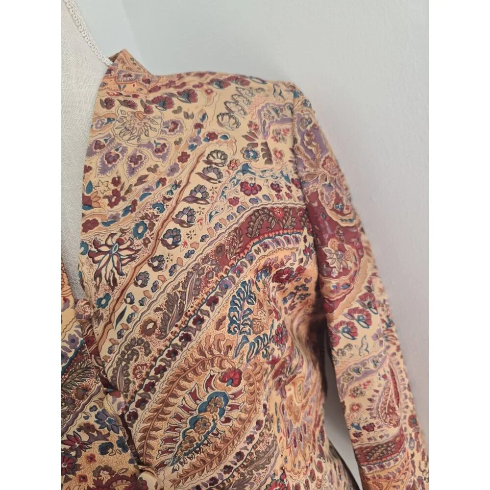 Adrianna Papell Silk Brown Floral Paisley Button Boho Vintage Jacket Blouse 10 M - Picture 11 of 12